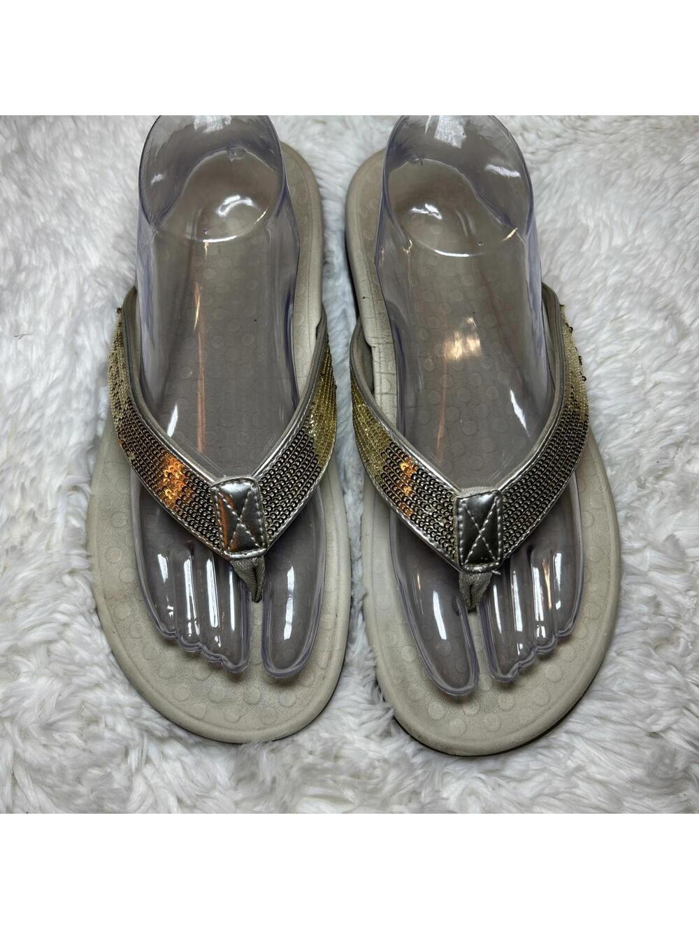 VIONIC Dillon Shine Toe Post Women’s Sz 10 Flip Flop Sandal Champagne Sequins